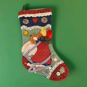 Medias de Navidad de ángel acolchadas vintage 18 pulgadas botones de encaje conos de pino - Imagen 1 de 7
