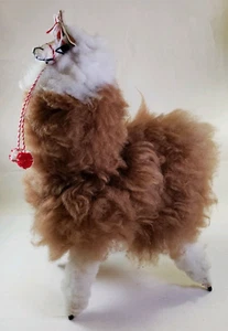 Vintage Alpaca Llama Handmade Figurine W Saddle And Real Fur Wool Peru - Picture 1 of 7