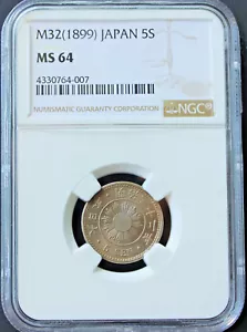Japan 5 Sen Year M-32 (1899) NGC Graded MS 64 Nice Golden Toned - Picture 1 of 2
