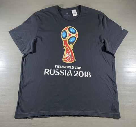 FIFA World Cup Shirt Mens 2XL XXL Black White Spell Out Adidas Russia Soccer 00s Cover