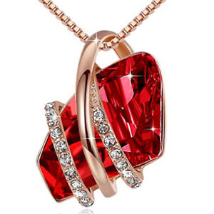 Ladies Fashion Rose Gold Plated Red Crystal White Zircon Necklace Jewelry 