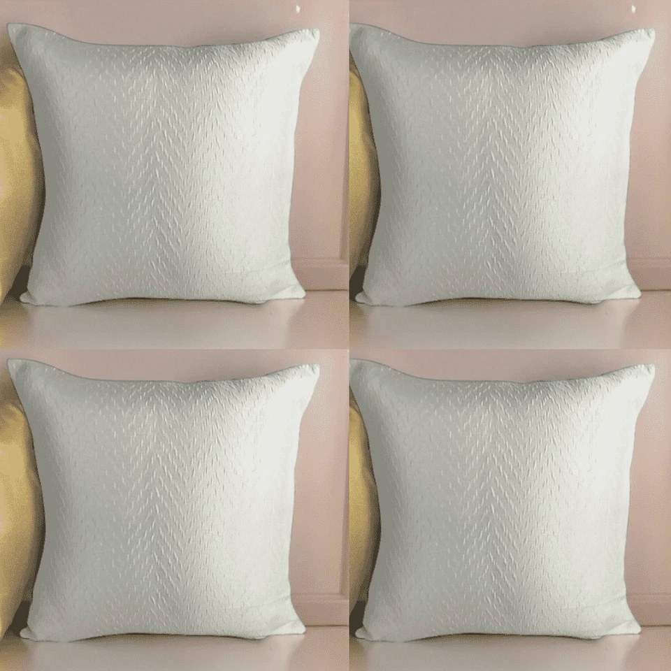 Cushion Covers Set of 4 - Cream - Herringbone Embossed Fabric Upholstery 18x18" - Image 1 of 4