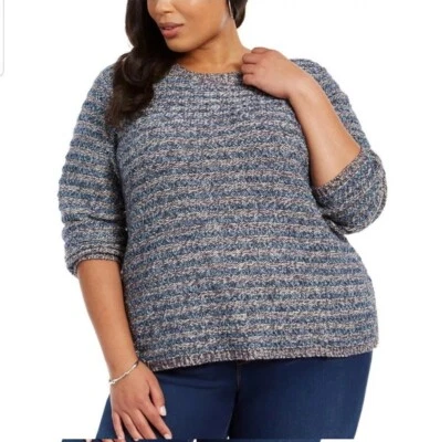 Suéter Style & Co para mujer Plus 1X multicolor a rayas cuello redondo nuevo con etiquetas AH15 Foto 1 de 3