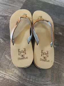 Olukai Sandals Womens SZ 10 Aukai Flip Flops Tan Leather Thongs Beach Outdoor - Picture 1 of 5