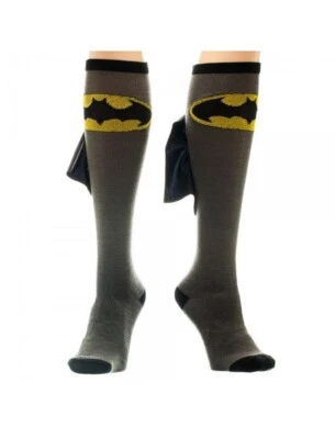 Batman Knee High Socks Womens OSFM DC Comics Logo Grey/Black Shiny Cape Socks - Image 1 of 3