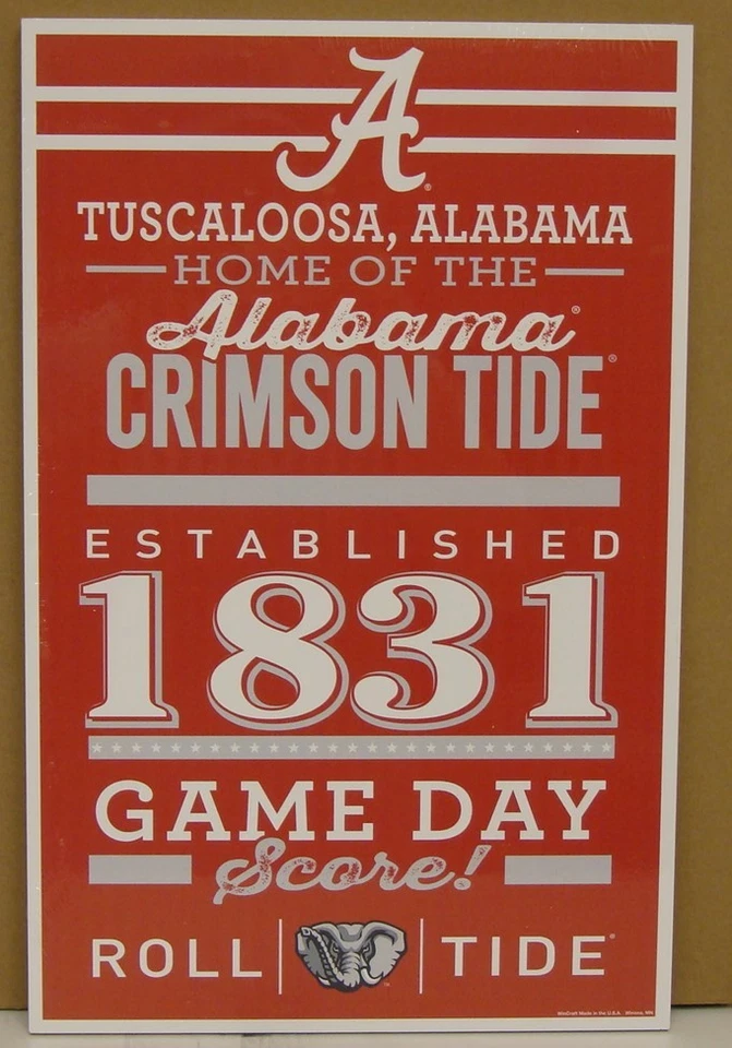 ALABAMA CRIMSON TIDE EST. 1831 ROLL TIDE WOOD SIGN 11"X17'' WINCRAFT 🐘 - Image 1 of 1