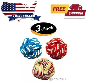 Dog Rope Ball Toys, Puppy Bite Ball, 100% Cotton, 2.8 inch - AST Color -(3 Pack) - Picture 1 of 10