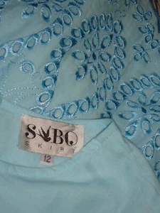 SABO SKIRT BabyBlueShortEmbroideryAnglais65%CottonSize12NWoT - Picture 1 of 5