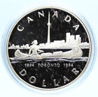 1984 CANADA UK Elizabeth II Canoe in Toronto OLD 150Y Proof Silver Coin i98826
