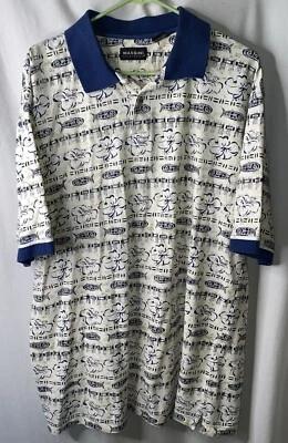 Polo Massini Para Hombres Manga Corta Hawaiano Aloha Azul Marino Pez Floral Talla XL DE COLECCIÓN Foto 1 de 4