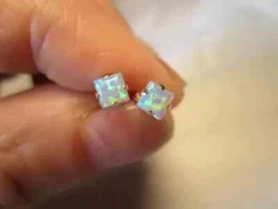2 Ct Princess Simulated Fire Opal Women Tiny Stud Earring 14K Yellow Gold Plated - Image 1 of 4