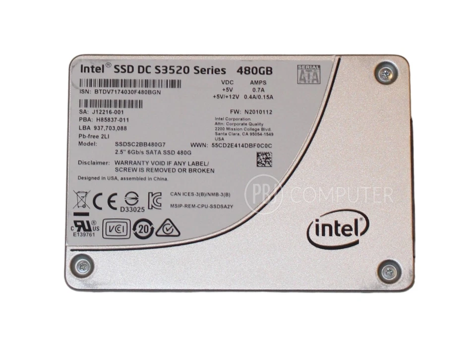 INTEL 480GB 24/7 SSD Server Festplatte SATA  2,5"  SSDSC2BB480G7 S3520 H85837-01 - Bild 1 von 1