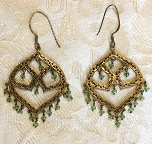 Sajen Earrings 925 Signed Gold Tone Chandelier Beaded - Picture 1 of 9