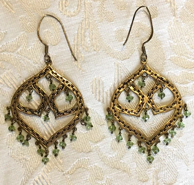 Pendientes Araña Sajen 925 Firmados Tono Oro Cuentas Verdes Foto 1 de 4