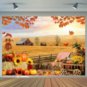 8x6ft Fall Harvest Backdrop Thanksgiving Maple Leaves Baby Shower Banner - Picture 1 of 7