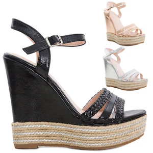 Scarpe donna sandali zeppe ecopelle effetto metallizzato tacchi zatteroni KA-50 - Foto 1 di 9