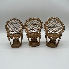 Set Of 3 Vintage Mini Boho Wicker Peacock Fan Chair Plant Stands Doll Small