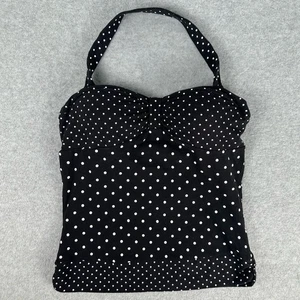 Energie Polka Dot Halter Top Womens XL Black & White Stretch Attached Bra Retro - Picture 1 of 13
