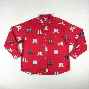 Barn Fly Camicia Uomo Western Cowboy Boot Stampa Rosso Bottoni L USA - Foto 1 di 11