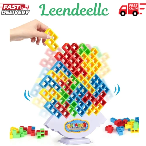 64 Pcs Tetra Tower Stack Game, Team Tower Tumble Giant Stacking Game, Balance St - Image 1 of 4