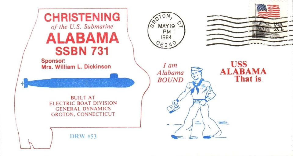 USS ALABAMA SSBN-731 CHRISTENING MAY 19, 1984 GROTON CT CACHET - Image 1 of 1