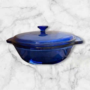 Vintage Anchor Hocking Kobaltblau 2 Quart/Kasserolle Backform mit Deckel Küche - Bild 1 von 8