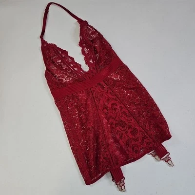 NEW NWT VICTORIA'S SECRET LINGERIE VERY SEXY LACE PLUNGE GARTER SLIP RED LACE XS - Image 1 of 4