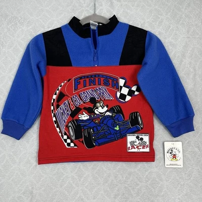 Vtg Disney Mickey & Co Grand Prix Pullover Fleece Boys M (5/6) Racer Deadstock - Image 1 of 4