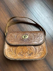 Bolso de mano vintage de cuero tooled Boho Country - Imagen 1 de 11