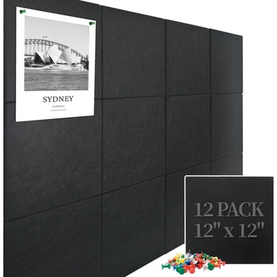 Large Cork Board Felt Wall Tiles, 47"x35" 12 Pack Felt Bulletin Board Pin Boa... - Image 1 of 4