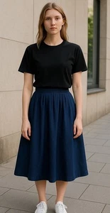 Ralph Lauren Skirt Women's 10 Long Denim Blue Y2K Vintage Pleated Maxi Cotton - Picture 1 of 13
