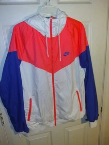 Rarw Nike Windrunner Wind Jacket Full Zip Hoodie Orange Blue White Size L VG+  - Picture 1 of 11
