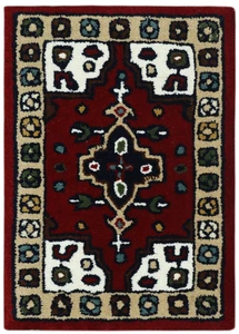 Wollteppich 40x60 Rot Beige Oriental Handgemacht Türvorleger Fussmatte HT373R - Bild 1 von 11
