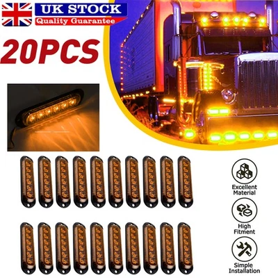 20 Pcs Orange Amber 12v 6 Led Side Marker Indicators Lights Truck Trailer E Mark - Image 1 of 4
