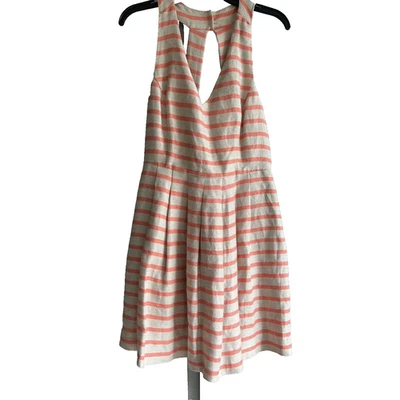 Vestido Banana Republic Talla 10 Coral Rayas Mezcla de Lino Halter Línea A Sin Mangas Foto 1 de 4