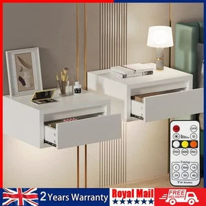 Nightstand 2 Fgy Bedside Mounted Table Floating Wall Storage Drawer with Cabinet - Picture 1 of 14