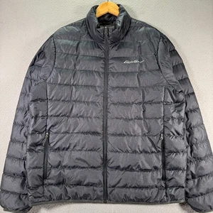 Eddie Bauer Goose Down Puffer Jacket Mens Large Gray Mock Neck Outdoor Comfort - Picture 1 of 14