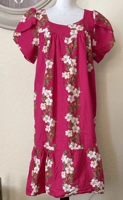 Vestido Midi Tropical Hibisco Rosa Hawaiano Vintage Hecho en Hawaii Talla L Foto 1 de 4
