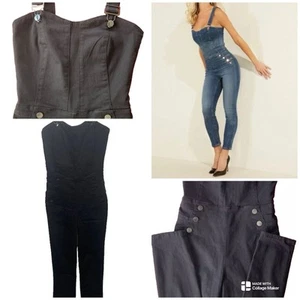 Guess Super Skinny Fit Rosemary Jumpsuit Size XS High-Waisted Adj Straps Black - Picture 1 of 17