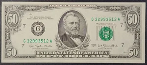 Vintage Uncirculated 1977 Fifty Dollar ($50) Federal Reserve Note, G7 Chicago - Picture 1 of 2
