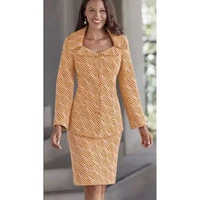 Conjunto de traje con estampado de puntos blancos amarillos talla 6 chaqueta falda profesional de negocios Foto 1 de 3