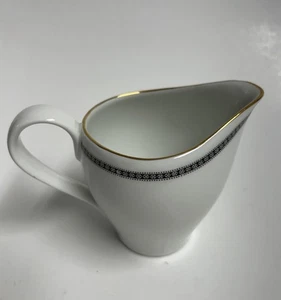 Crema de porcelana Richard Ginori Italia lisa blanca negra borde dorado en el mango - Imagen 1 de 10