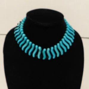 Turquoise & Black Bead Choker Necklace 16" L x 1.25" W Adjustable See Photos - Picture 1 of 4