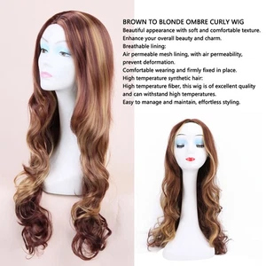 Long Curly Wig High Temperature Silk Brown To Blonde Ombre Easy Caring Wavy ISP - Picture 1 of 12