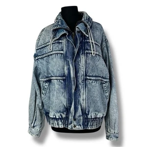 Vintage Urban Equipment Retro Acid Washed Blue Denim Bomber Jacket Mens L - Picture 1 of 9