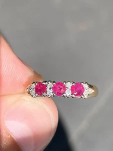 9ct Gold Diamond Ruby Ring, Three Stone Ruby 9K 375 - Picture 1 of 6