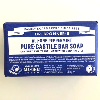 Dr. Bronner’s Peppermint Pure-Castile Bar Soap 5oz Organic Oils Fair-Trade - Image 1 of 3
