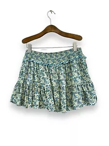 Urban Outfitters Mini Skirt Size L Blue Green Floral Tiered stretch Summer - Picture 1 of 7