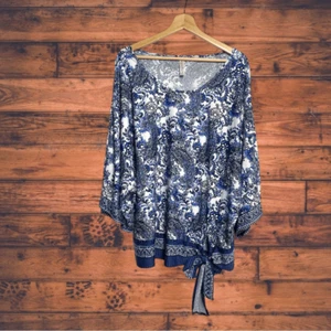 Perception Blue Paisley Tie Front Blouse 3X - Picture 1 of 7