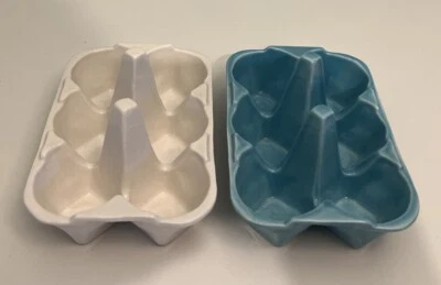 2 caixas de ovos de porcelana Anthropologie biscuit branco azul bugigangas prato - Páscoa - Imagem 1 de 4